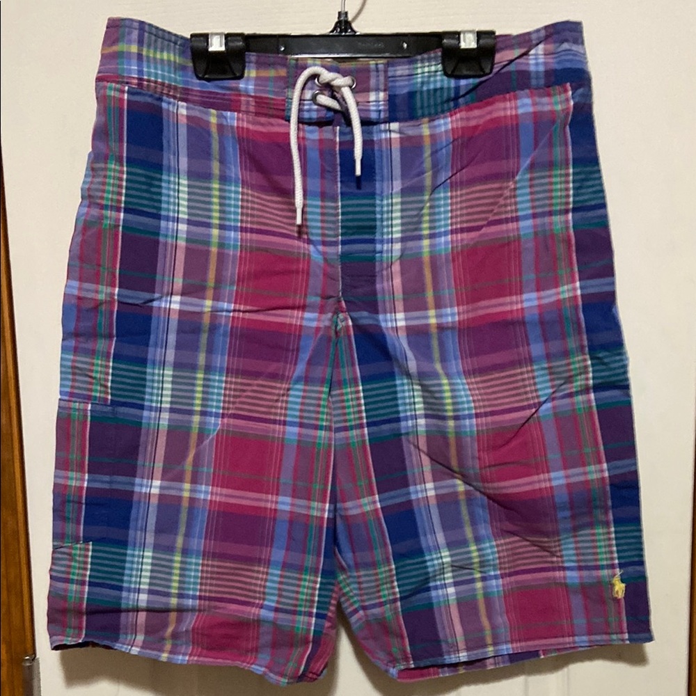 Polo Ralph Lauren Plaid Swim Trunks - Blue and Purple